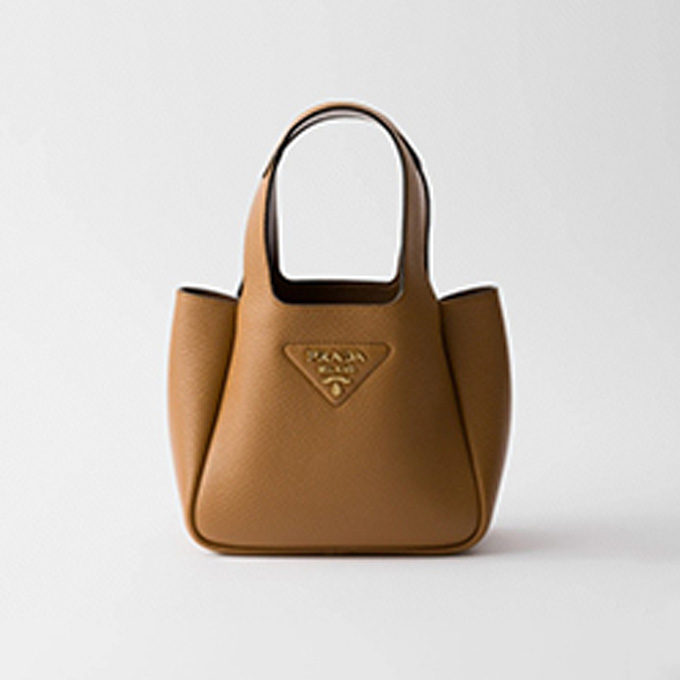 prada pebbled leather mini tote handbag with triangle metal logo